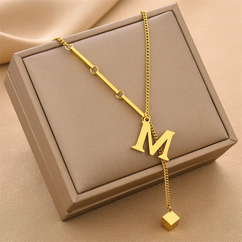 Initial Letter Stainless Steel Pendant Necklace Chain A-Z Alphabet Clavicle Necklaces Jewelry Gift