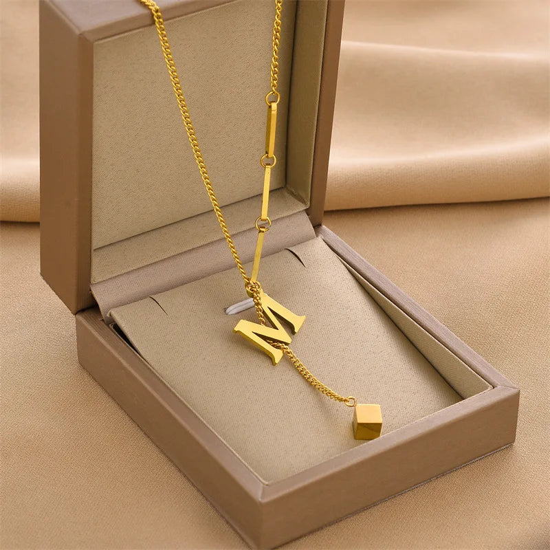 Initial Letter Stainless Steel Pendant Necklace Chain A-Z Alphabet Clavicle Necklaces Jewelry Gift