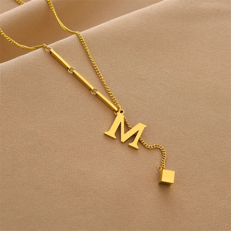 Initial Letter Stainless Steel Pendant Necklace Chain A-Z Alphabet Clavicle Necklaces Jewelry Gift